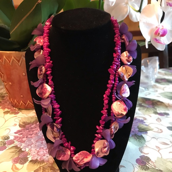 BEAD AND SHELL PURPLE TONES NECKLACE AND BRACELET - Picture 11 of 15